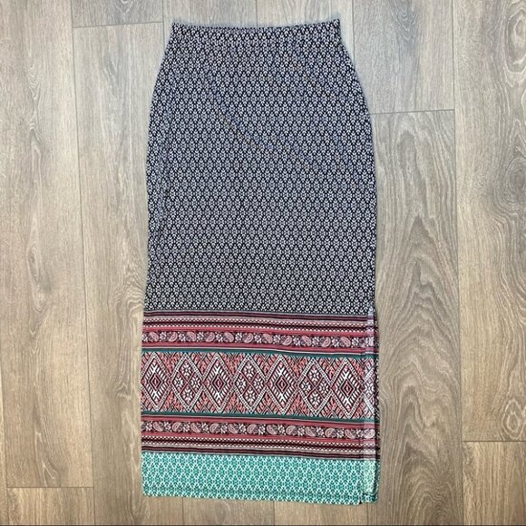 Women’s No Comment Maxi Skirt Boho Southwestern Print Side Slit Y2K 2000s Medium - Picture 10 of 16